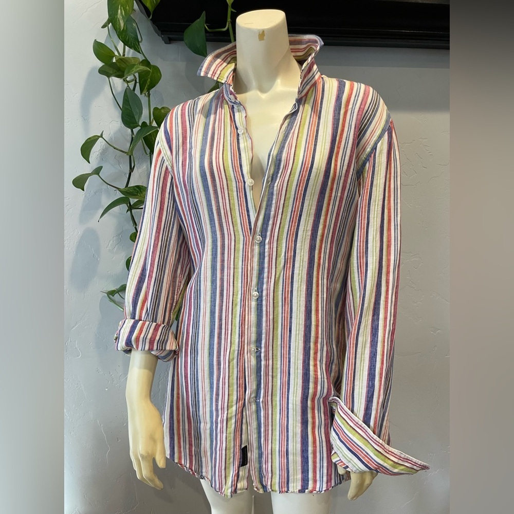100% linen Striped Multicolor Shirt/dress/coverup fit size small-medium